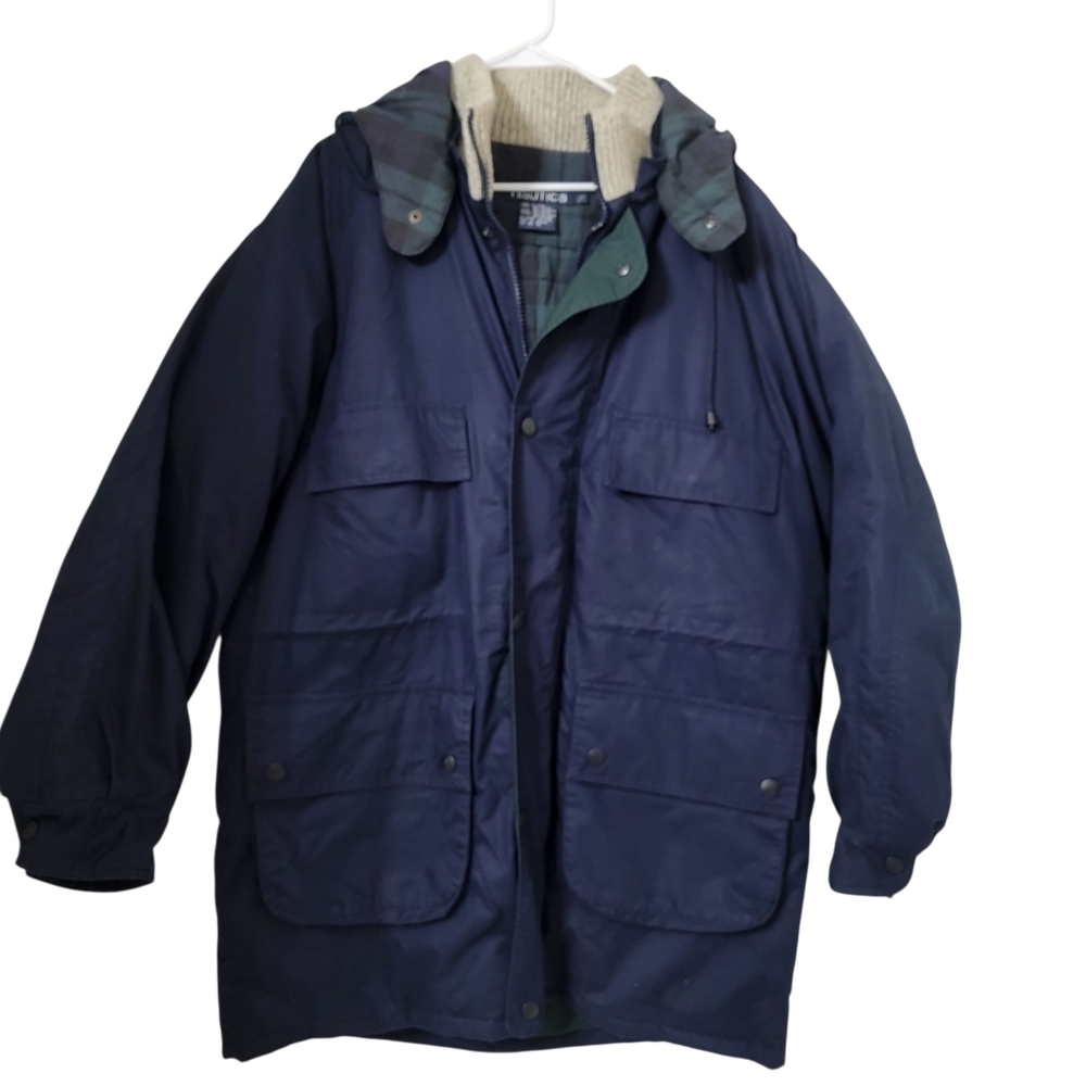Nautica Size L Navy Blue Duck Down and Feather Filled Parka Jacket